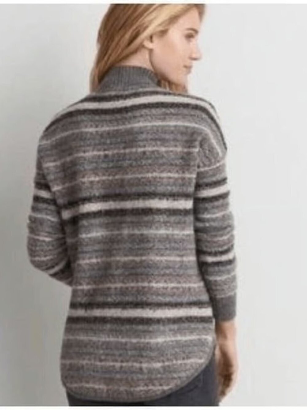American Eagle Gray Striped Oversized Mock Neck Ribbed Soft Sweater Size XS